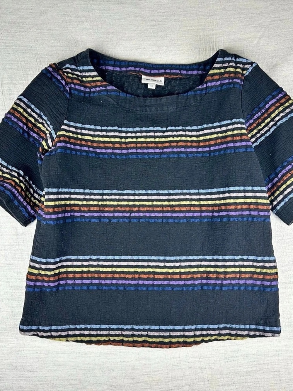 The Odells Striped Short Sleeve Top in Black Size XS